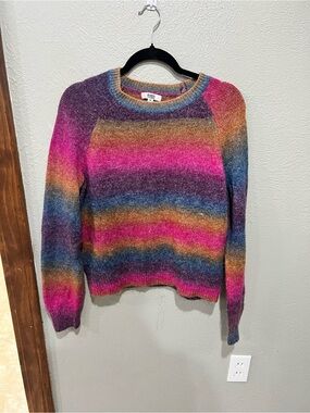 BB Dakota Multicolor Striped Crewneck Sweater - Pink, Blue & Gold Wool Blend